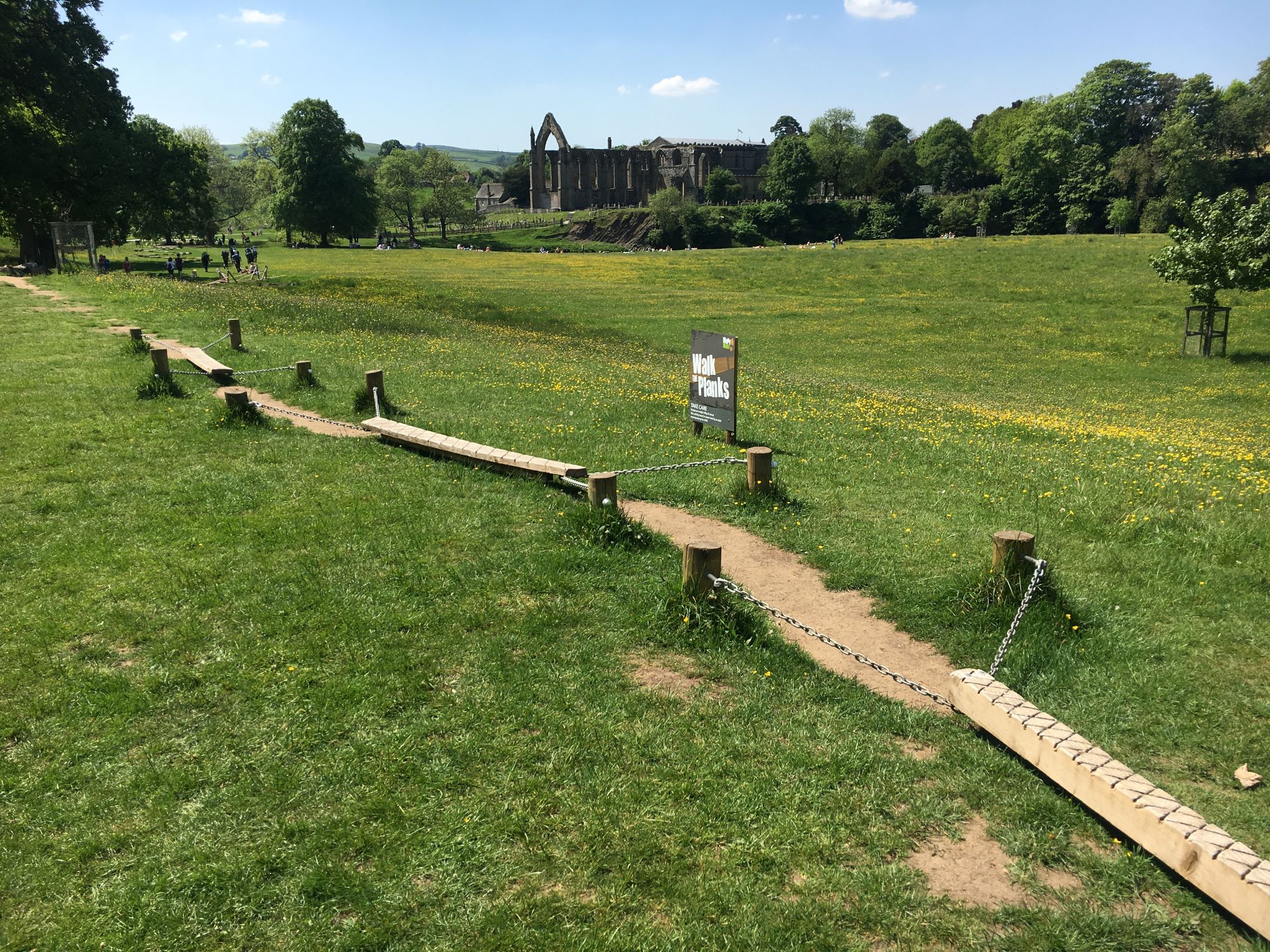Welly Walk at Bolton Abbey with the priory ruins in the far distance